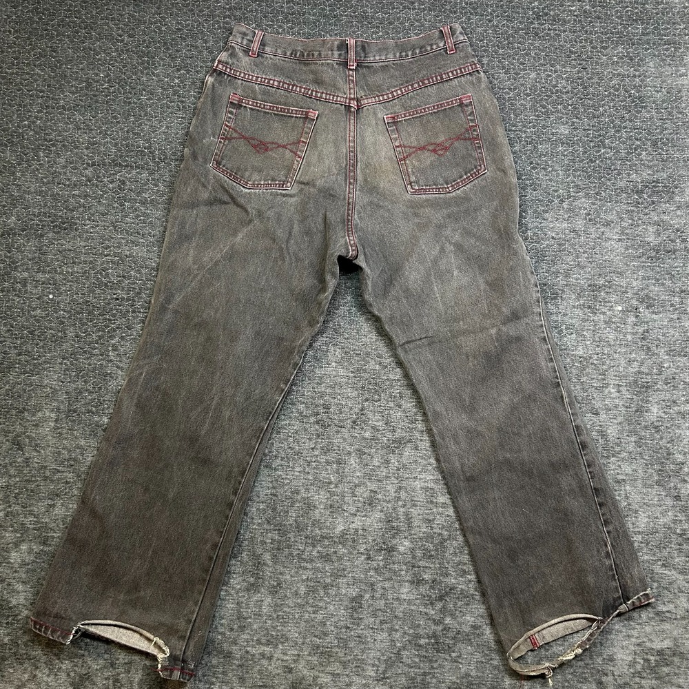 Juke Box Jeans Women 16 Black Good Vintage High Rise Straight Red Stitch Denim - Picture 2 of 15